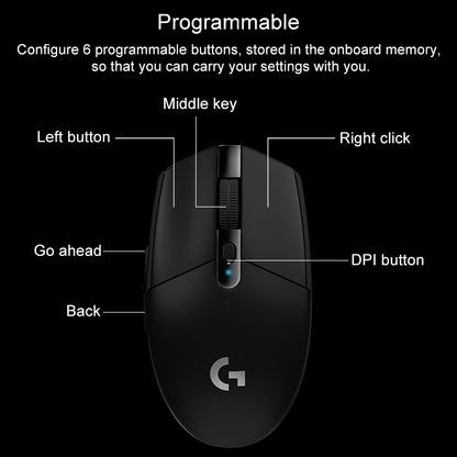 Logitech G304 LIGHTSPEED 12000 DPI 6 Programmable Buttons HERO Sensor Wireless Gaming Mouse (Black) - Wireless Mice by Logitech | Online Shopping UK | buy2fix