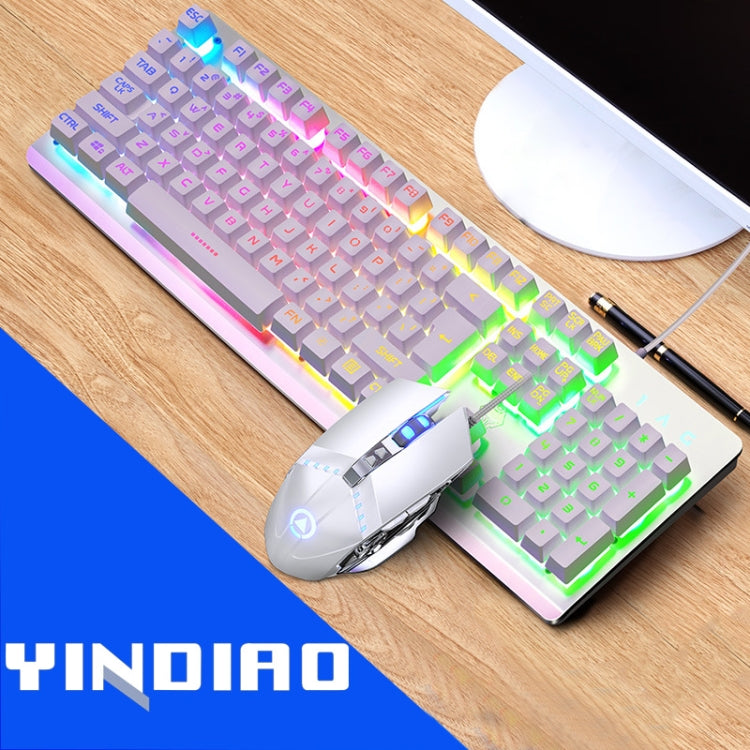 YINDIAO K002 USB Wired Mechanical Feel RGB Backlight Keyboard + Optical Mouse Set(White) - Wired Keyboard by YINDIAO | Online Shopping UK | buy2fix