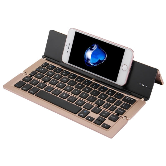 F18 Ultra-slim Rechargeable Foldable 58 Keys Bluetooth Wireless Keyboard with Holder (Gold) - Wireless Keyboard by buy2fix | Online Shopping UK | buy2fix