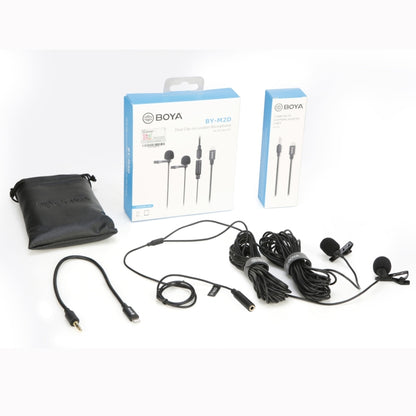 BOYA BY-M2D 8 Pin Interface Omnidirectional Lavalier Bimitral Head Digital Microphone, Length: 6m (Black) - Consumer Electronics by BOYA | Online Shopping UK | buy2fix