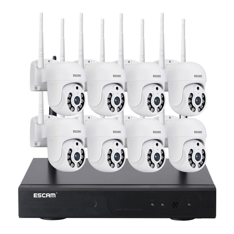 ESCAM WNK718 HD 3.0 Million Pixels 8-channel Wireless + 8IPC Wireless NVR Security System, UK Plug - Dome Camera by ESCAM | Online Shopping UK | buy2fix