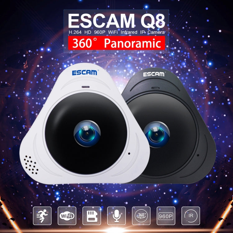 ESCAM Q8 960P 360 Degrees Fisheye Lens 1.3MP WiFi IP Camera, Support Motion Detection / Night Vision, IR Distance: 5-10m, US Plug(White) - 360 Degree Camera by ESCAM | Online Shopping UK | buy2fix