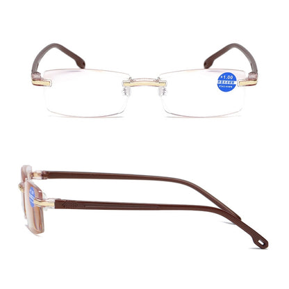 Rimless Anti Blue-ray Blue Film Lenses Presbyopic Glasses, +2.00D(Brown) - Anti-blue Light Goggles by buy2fix | Online Shopping UK | buy2fix