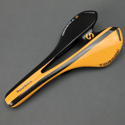 TOSEEK Road Bike Carbon Fiber Seat Bicycle Hollow Seat Saddle, 3K Texture + Light (Orange) - Bicycle Saddle by TOSEEK | Online Shopping UK | buy2fix