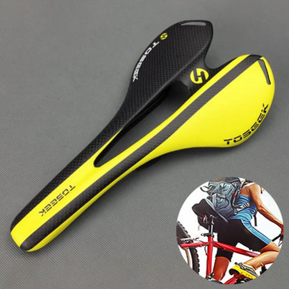 TOSEEK Road Bike Carbon Fiber Seat Bicycle Hollow Seat Saddle, 3K Texture + Extinction(Yellow) - Bicycle Saddle by TOSEEK | Online Shopping UK | buy2fix