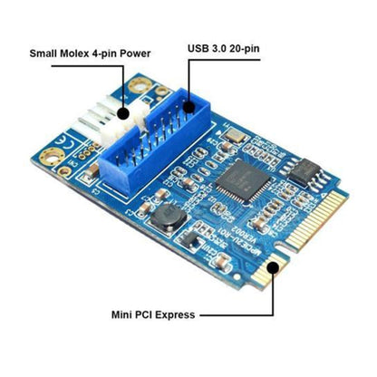 MINI PCI-E to USB 3.0 Front 19 Pin Desktop PC Expansion Card with 4 Pin Power Connection Port (Blue) -  by buy2fix | Online Shopping UK | buy2fix