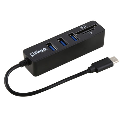 2 in 1 TF & SD Card Reader + 3 x USB Ports to USB-C / Type-C HUB Converter, Total Length: 24cm(Black) - Computer & Networking by buy2fix | Online Shopping UK | buy2fix