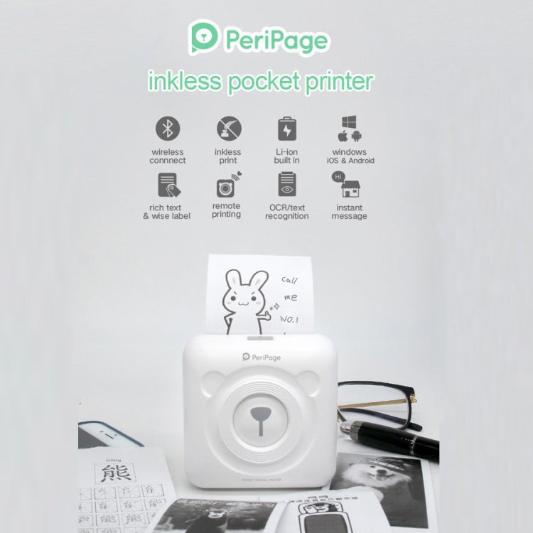 Peripage A6 Portable Inkless Pocket Thermal Bluetooth Printer(White) - Consumer Electronics by buy2fix | Online Shopping UK | buy2fix