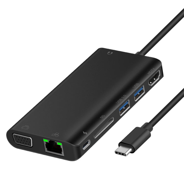 Onten 9591BD 8 in 1 USB-C / Type-C to PD USB-C / Type-C Charging + 100M Ethernet Port + Dual USB 3.0 + HDMI + VGA + SD Card Slot + 3.5mm AUX HUB (Black) - USB HUB by Onten | Online Shopping UK | buy2fix