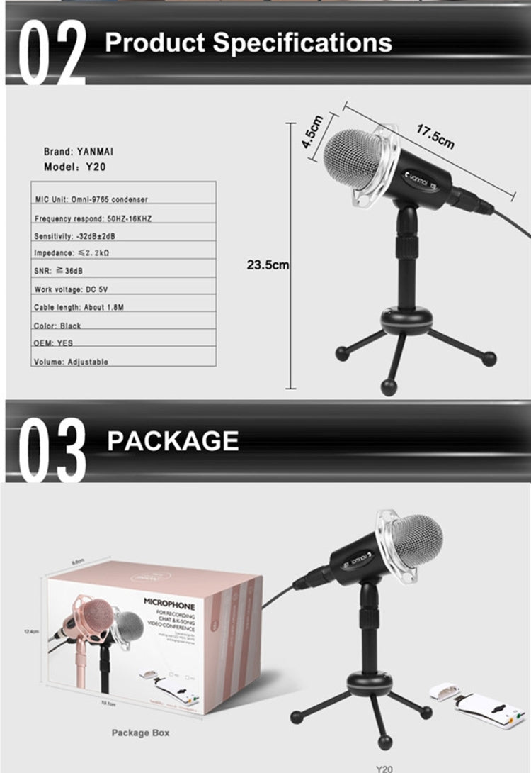 Yanmai Y20 Professional Game Condenser Microphone  with Tripod Holder, Cable Length: 1.8m, Compatible with PC and Mac for  Live Broadcast Show, KTV, etc.(Black) - Consumer Electronics by Yanmai | Online Shopping UK | buy2fix