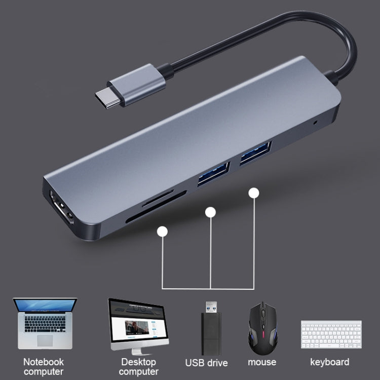 2008N 5 In 1 USB 3.0 x2 + HDMI + SD + TF Multi-function Intelligent Type-C / USB-C HUB Docking Station - Computer & Networking by buy2fix | Online Shopping UK | buy2fix