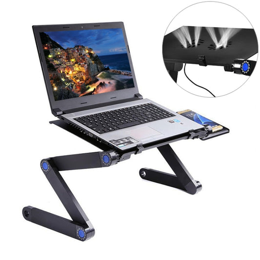 Portable 360 Degree Adjustable Foldable Aluminium Alloy Desk Stand with Double CPU Fans & Mouse Pad for Laptop / Notebook(Black) - Laptop Stand by buy2fix | Online Shopping UK | buy2fix