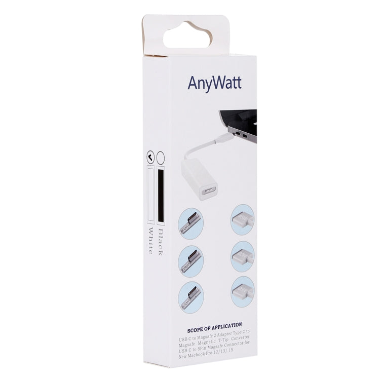 AnyWatt 5 Pin MagSafe 2 Magnetic T-Tip Female to USB-C / Type-C Male Charge Adapter Converter for MacBook Pro(White) - Apple Accessories by buy2fix | Online Shopping UK | buy2fix