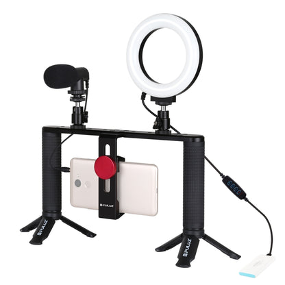 PULUZ 4 in 1 Vlogging Live Broadcast 4.7 inch 12cm Ring LED Selfie Light Smartphone Video Rig Handle Stabilizer Aluminum Bracket Kits with Microphone + Tripod Mount + Cold Shoe Tripod Head - Camera Accessories by PULUZ | Online Shopping UK | buy2fix