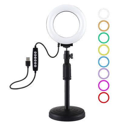 PULUZ 4.7 inch 12cm Curved Surface Ring Light + Round Base Desktop Mount USB 10 Modes 8 Colors RGBW Dimmable LED Ring Selfie Beauty Vlogging Photography Video Lights with Cold Shoe Tripod Ball Head(Black) - Ring Light by PULUZ | Online Shopping UK | buy2fix