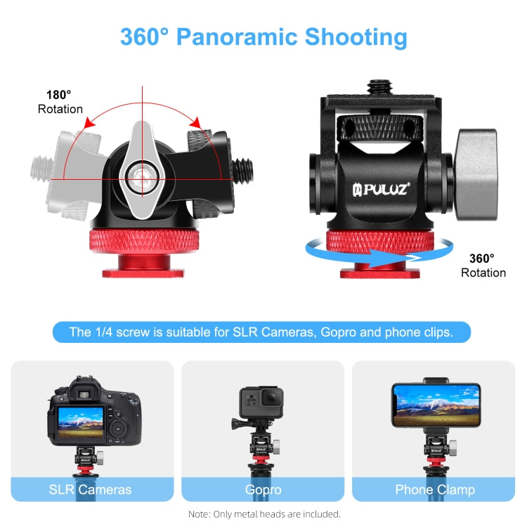 PULUZ Mini 180 Degree Swing Tripod Ball Head Cold Shoe Mount Adapter(Red) - Camera Accessories by PULUZ | Online Shopping UK | buy2fix