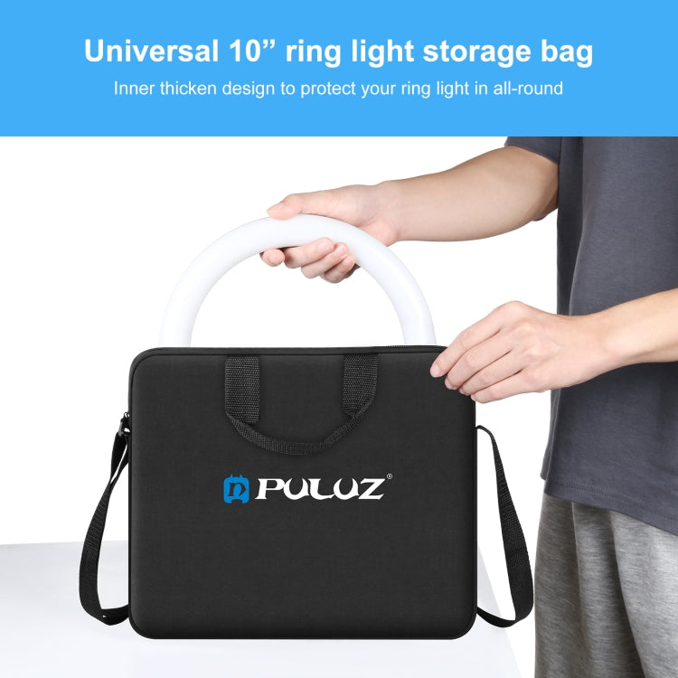 PULUZ 10 inch Ring LED Lights Portable Zipper Storage Bag Shoulder Handbags, Size: 33cm x 28cm x 3cm (Black) - Strap Satchel by PULUZ | Online Shopping UK | buy2fix