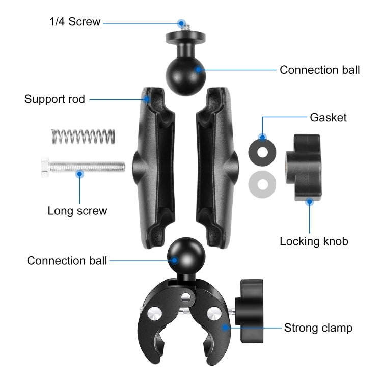 PULUZ Motorcycle Crab Clamp Handlebar Fixed Mount Holder for GoPro and Other Action Cameras(Black) - DJI & GoPro Accessories by PULUZ | Online Shopping UK | buy2fix