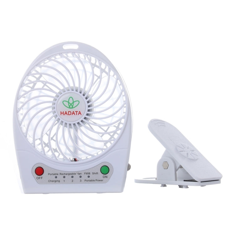 Hadata 4.3 inch Portable USB / Li-ion Battery Powered Rechargeable Fan with Third Wind Gear Adjustment & Clip(White) - Consumer Electronics by buy2fix | Online Shopping UK | buy2fix