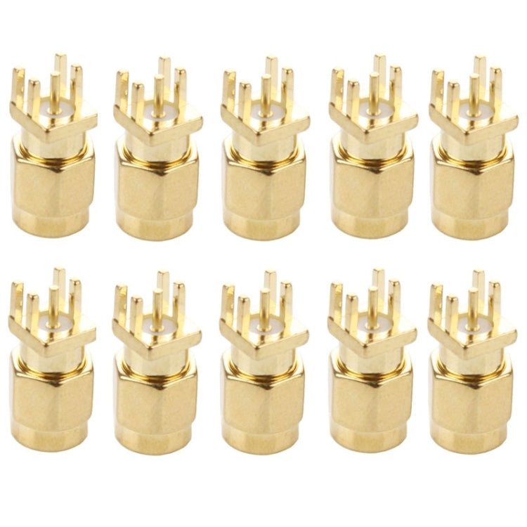 10 PCS Gold Plated SMA Male Jack Socket PCB Edge Mount Solder 0.62 inch RF Connector Adapter -  by buy2fix | Online Shopping UK | buy2fix