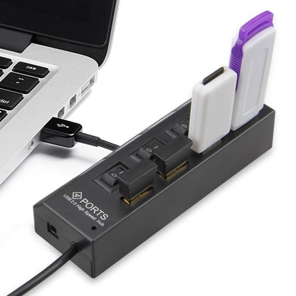 4 Ports USB Hub 2.0 USB Splitter High Speed 480Mbps with ON/OFF Switch, 4 LED(Black) - USB 2.0 HUB by buy2fix | Online Shopping UK | buy2fix