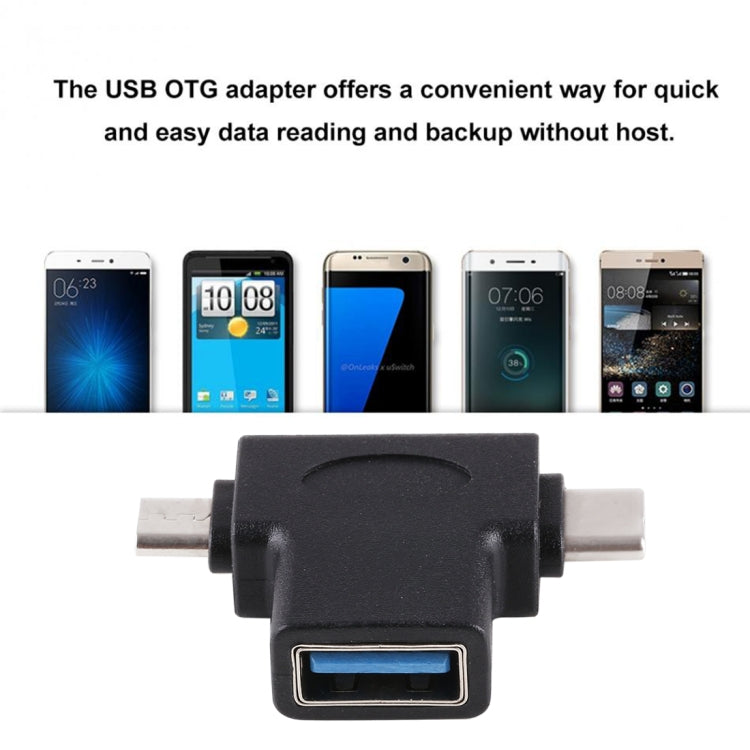 Multi-function USB 3.0 Female & USB-C / Type-C Male & Micro USB Male T-shape OTG Adapter - OTG Adapter by buy2fix | Online Shopping UK | buy2fix