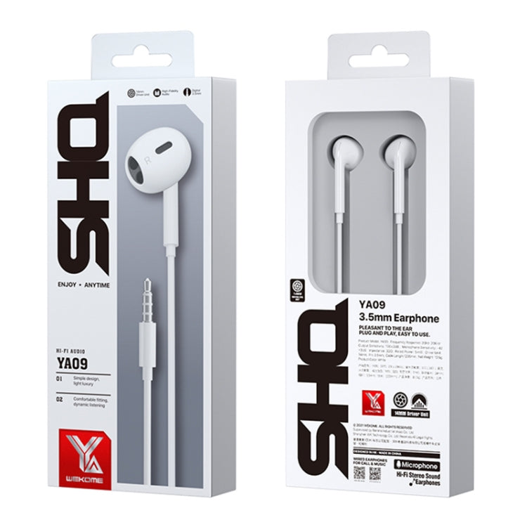 WK YA09 SHQ Series 3.5mm Music Semi-in-ear Wired Earphone (White) - In Ear Wired Earphone by WK | Online Shopping UK | buy2fix