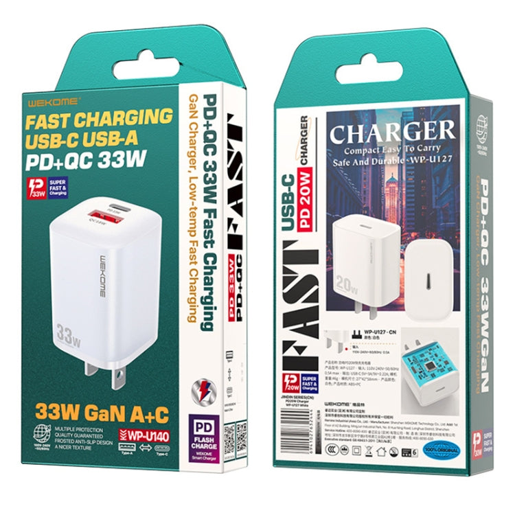 WK WP-U140 33W Power Series USB+USB-C/Type-C Fast Charger, Specifications: US Plug(White) - Apple Accessories by WK | Online Shopping UK | buy2fix