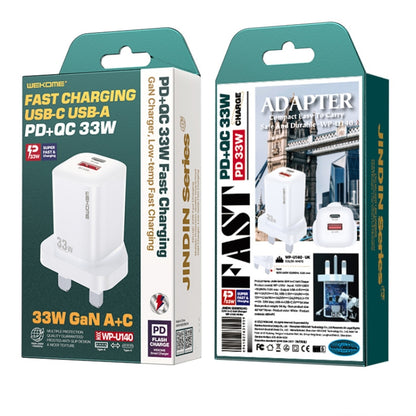 WK WP-U140 33W Power Series USB+USB-C/Type-C Fast Charger, Specifications: UK Plug(White) - Apple Accessories by WK | Online Shopping UK | buy2fix