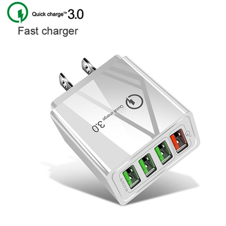 2 in 1 1m USB to 8 Pin Data Cable + 30W QC 3.0 4 USB Interfaces Mobile Phone Tablet PC Universal Quick Charger Travel Charger Set, US Plug(White) - USB Charger by buy2fix | Online Shopping UK | buy2fix