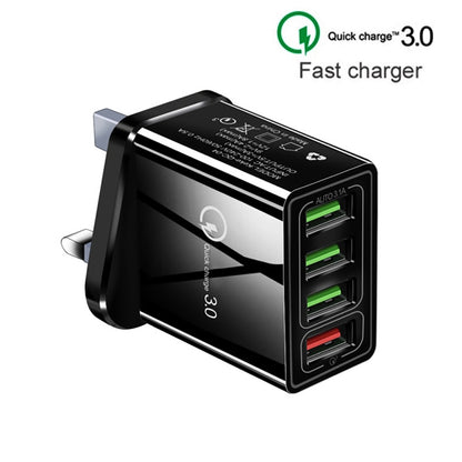 2 in 1 1m USB to 8 Pin Data Cable + 30W QC 3.0 4 USB Interfaces Mobile Phone Tablet PC Universal Quick Charger Travel Charger Set, UK Plug(Black) - Apple Accessories by buy2fix | Online Shopping UK | buy2fix