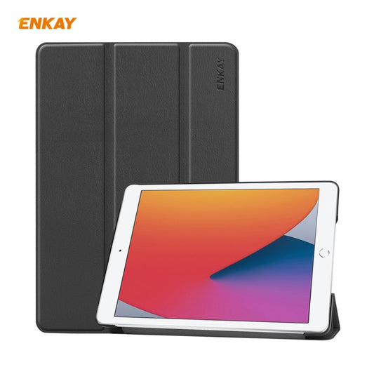 For iPad 10.2 2021 / 2020 / 2019 ENKAY ENK-8014 PU Leather + Plastic Smart Case with Three-folding Holder(Black) - iPad 10.2 Cases by ENKAY | Online Shopping UK | buy2fix