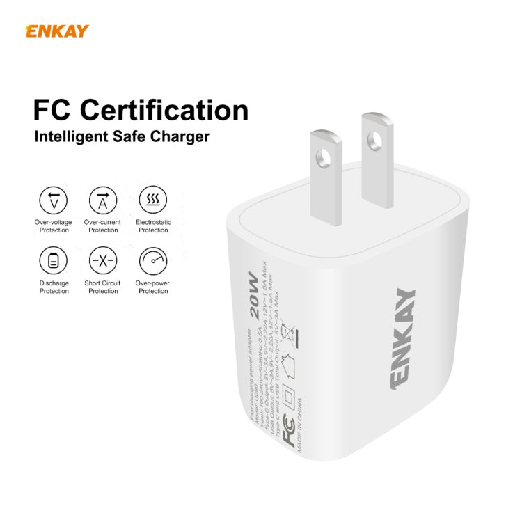 ENKAY Hat-Prince 20W PD Type-C + QC 3.0 USB Fast Charging Travel Charger Power Adapter with Fast Charge Data Cable, US Plug(With 8 Pin Cable) - Apple Accessories by ENKAY | Online Shopping UK | buy2fix