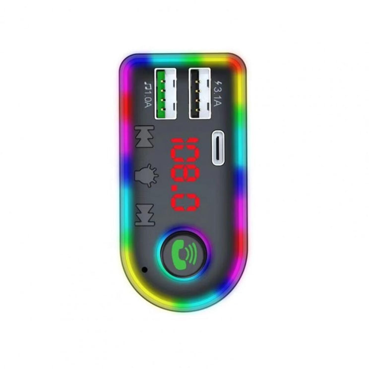 F8 Car FM Transmitter Colorful Light Type-C Car MP3 Player - Bluetooth Car Kits by buy2fix | Online Shopping UK | buy2fix