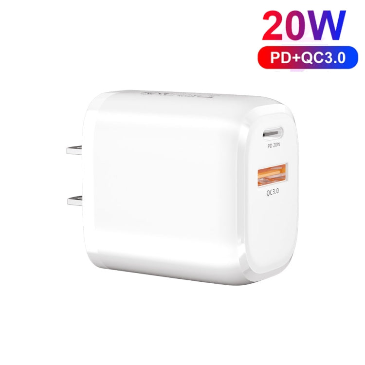 CS-20W Mini Portable PD3.0 + QC3.0 Dual Ports Fast Charger with 3A USB to 8 Pin Data Cable(US Plug) - Apple Accessories by buy2fix | Online Shopping UK | buy2fix