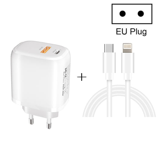 CS-20W Mini Portable PD3.0 + QC3.0 Dual Ports Fast Charger with 3A Type-C to 8 Pin Data Cable(EU Plug) - USB Charger by buy2fix | Online Shopping UK | buy2fix