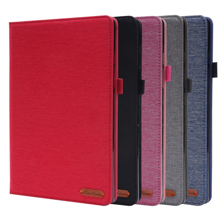 For Samsung Galaxy Tab A8 10.5 2021 Horizontal Flip Fabric PU Leather Tablet Case with Card Slots & Holder(Rose Red) - Samsung Accessories by buy2fix | Online Shopping UK | buy2fix