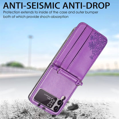 For Samsung Galaxy Z Flip 3 5G Diagonal Lanyard Embossed Card Phone Case(Purple) - Samsung Accessories by buy2fix | Online Shopping UK | buy2fix