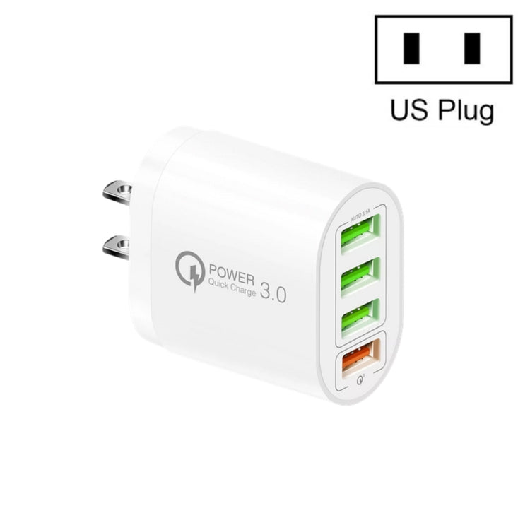 QC-04 QC3.0 + 3 x USB 2.0 Multi-ports Charger for Mobile Phone Tablet, US Plug(White) - Mobile Accessories by buy2fix | Online Shopping UK | buy2fix