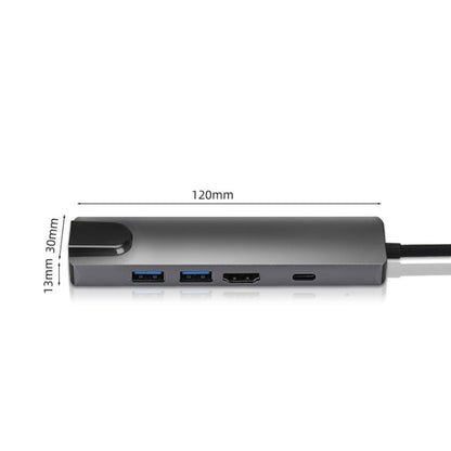 5 in 1 USB Type-C to RJ45+USB3.0 x 2+PD+HDMI HUB Adapter - Computer & Networking by buy2fix | Online Shopping UK | buy2fix