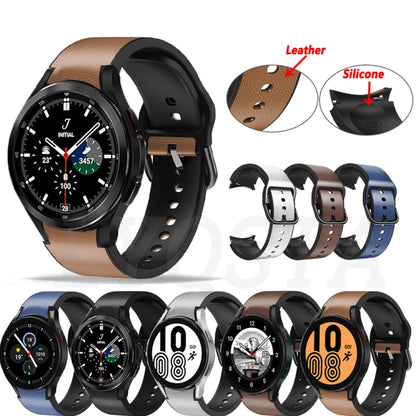 For Samsung Galaxy Watch 4 Classic 46mm 20mm Silicone Pasted Leather Watch Band(Brown) - Watch Bands by buy2fix | Online Shopping UK | buy2fix