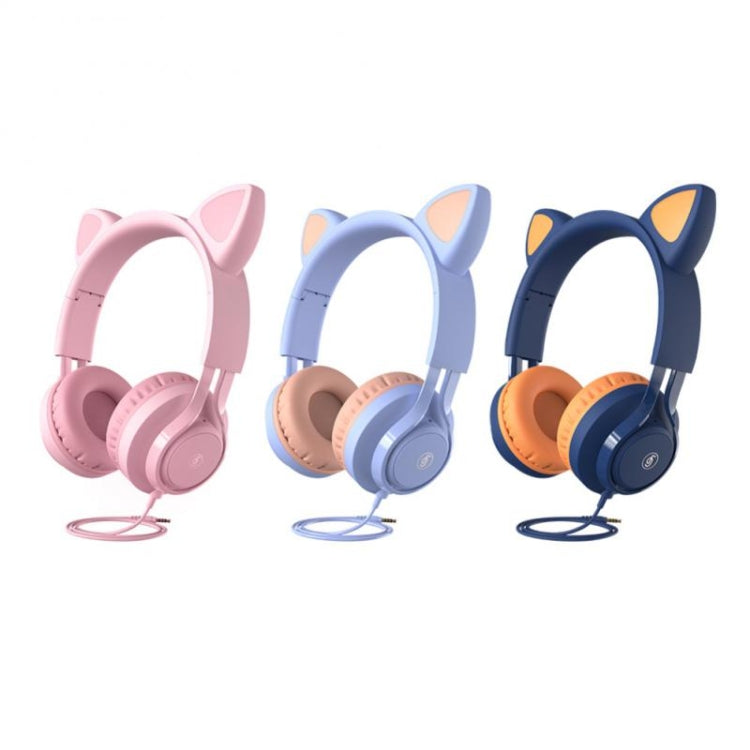 EP08 Cute Cat Ear Child Music Stereo Wired Headset with Mic(Blue) - Apple Accessories by buy2fix | Online Shopping UK | buy2fix