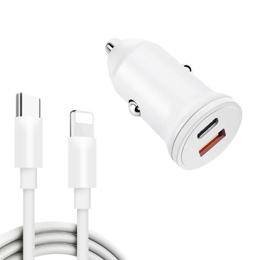 WKN-707 PD 20W USB-C / Type-C + QC 3.0 25W USB Mini Car Charger with USB-C / Type-C to 8 Pin Data Cable, Cable Length: 1m(White) - In Car by buy2fix | Online Shopping UK | buy2fix