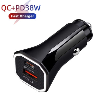 TE-P22 38W PD USB-C / Type-C + QC3. 0 USB Car Charger with 1m USB-C / Type-C to USB-C / Type-C Data Cable(Black) - In Car by buy2fix | Online Shopping UK | buy2fix