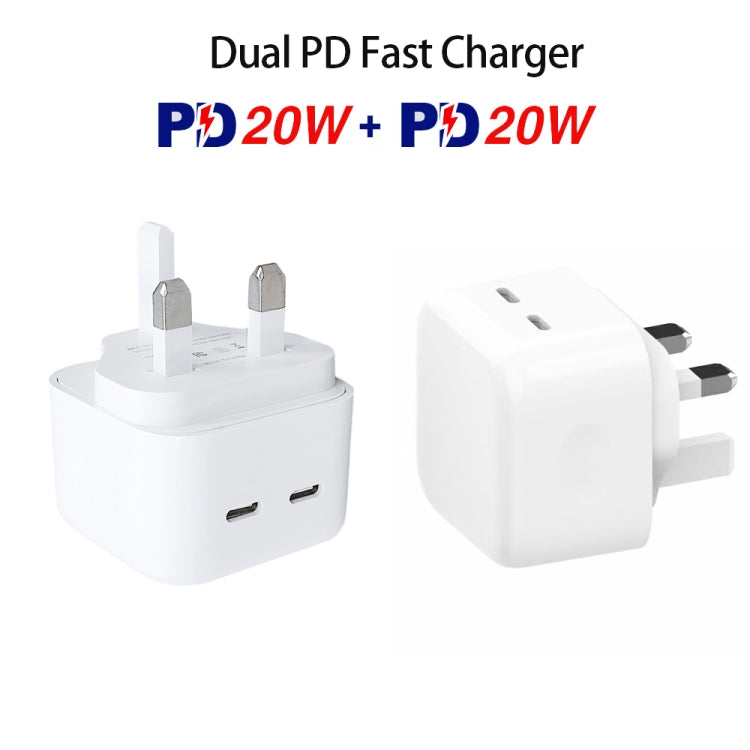 SDC-40W Dual PD USB-C / Type-C Ports Charger with 2m Type-C to 8 Pin Data Cable, UK Plug - Apple Accessories by buy2fix | Online Shopping UK | buy2fix