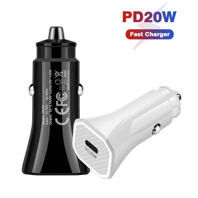 TE-P2 PD20W USB-C / Type-C Car Charger with Type-C to 8 Pin Data Cable(Black) - Car Charger by buy2fix | Online Shopping UK | buy2fix