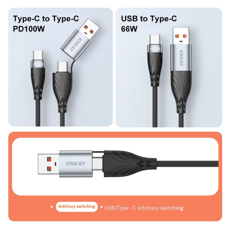 ENKAY Hat-Prince 1m PD100W 2 in 1 USB 3.0 / Type-C to Type-C 6A Super Fast Charging Data Cable -  by ENKAY | Online Shopping UK | buy2fix