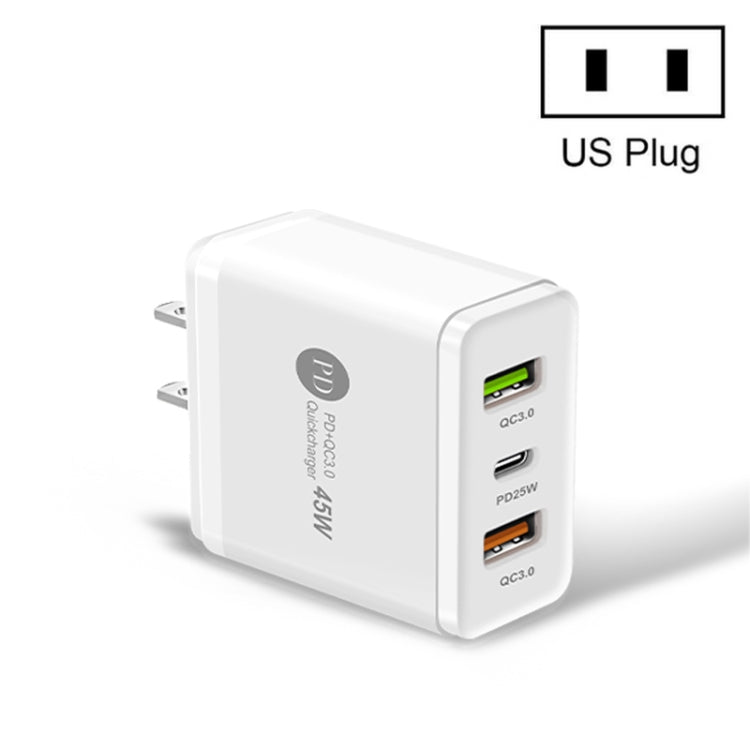 45W PD3.0 + 2 x QC3.0 USB Multi Port Quick Charger, US Plug(White) - Apple Accessories by buy2fix | Online Shopping UK | buy2fix