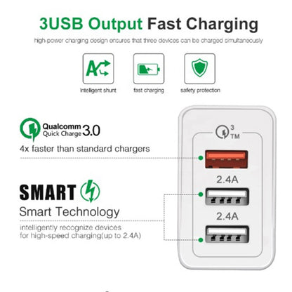 SDC-30W QC3.0 USB + 2 x USB2.0 Port Quick Charger with USB to Micro USB  Cable, AU Plug - Mobile Accessories by buy2fix | Online Shopping UK | buy2fix