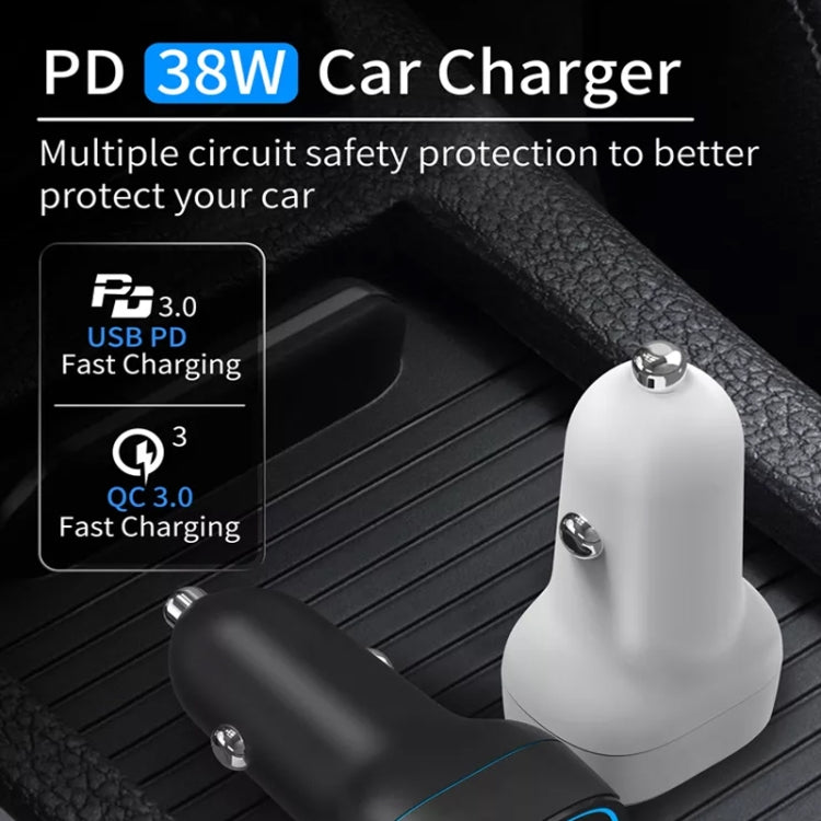 38W PD20W + QC3.0 USB Car Charger with Type-C to Type-C Data Cable, Length: 1m(White) - In Car by buy2fix | Online Shopping UK | buy2fix